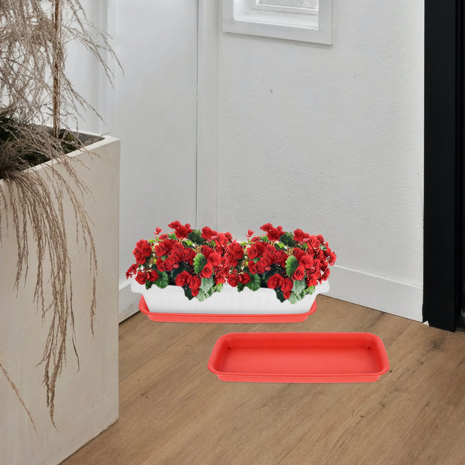 

4 Pcs Plant Trays Flower Pot Saucers Rectangular Waterproof Resin Base Drip Trays for Indoor Plants Easy Clean Stable Support