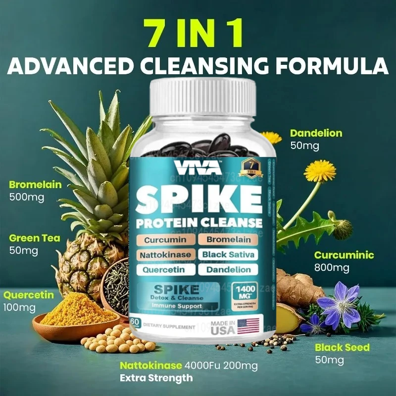 Spike Complex -4000FU Nattokinase and 500mg Bromelain | Curcumin 800mg+quercetin Antioxidant Mixture -60 Capsules