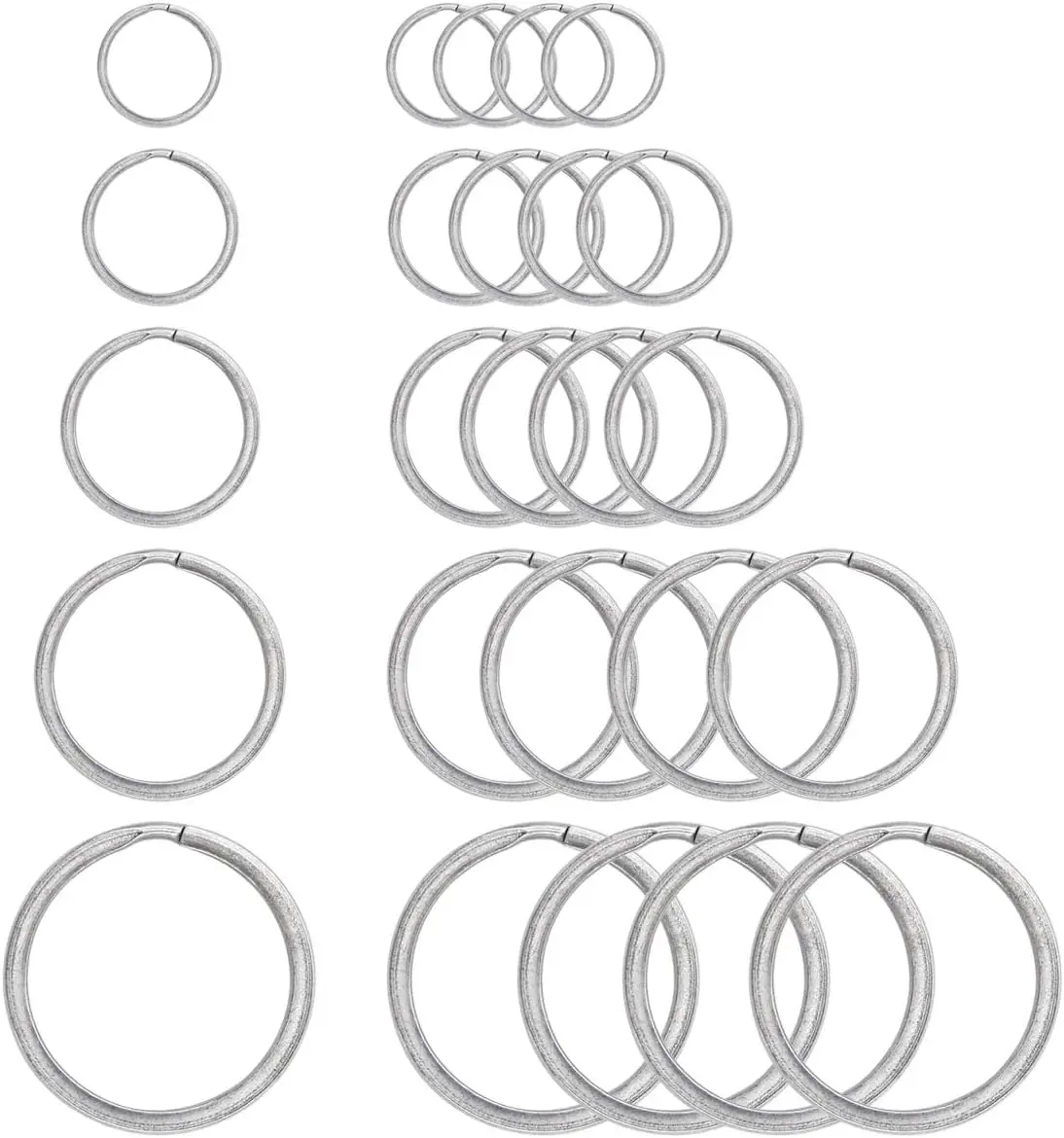 

304 Stainless Steel Split Key Rings, 25 Pack - 5 Sizes for Keys, DIY, Crafts