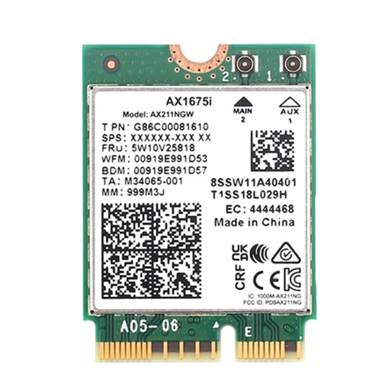 AX1675I WIFI Card+2X8DB Antenna Wifi 6E M.2 Key E Cnvio 2 Tri Band AX211 BT 5.2 PCB For Win 10