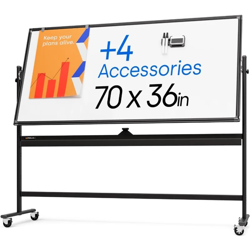 Rolling Dry Erase Board 70 x 36 -  Double Sided Easel Style Whiteboard with Wheels