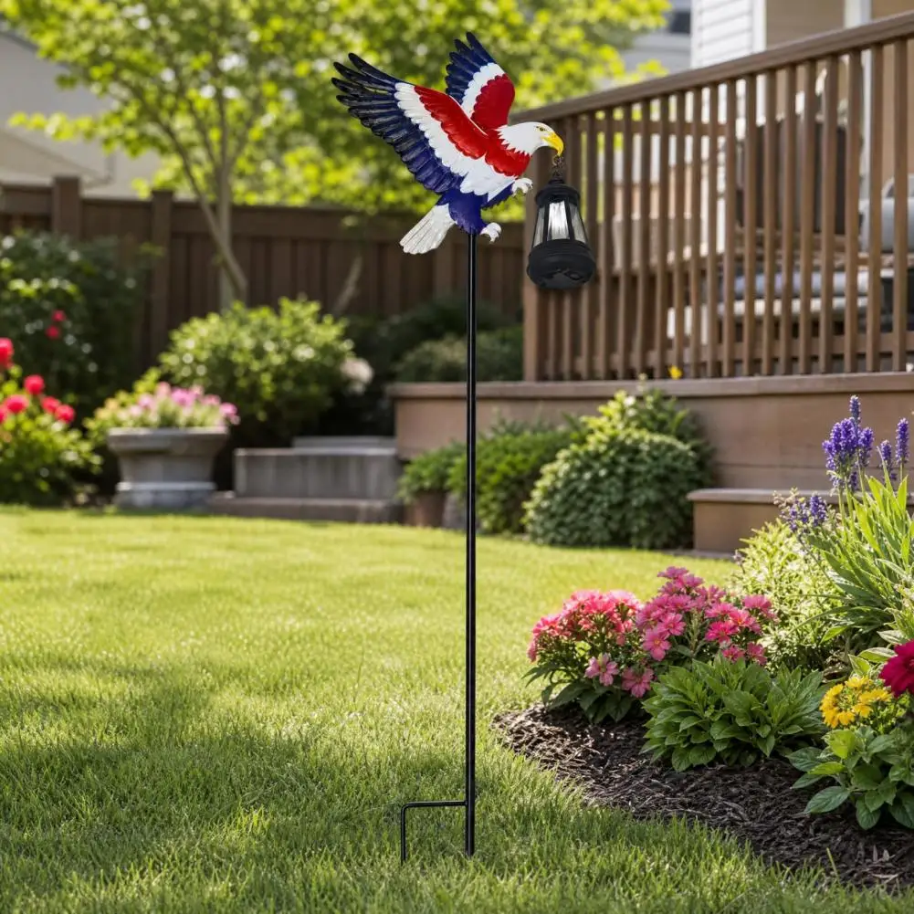 American Eagle Garden Stake with Solar Lantern, 250th Anniversary Yard Art Stake, 4th of July Metal Eagle Decoration for Outdoor