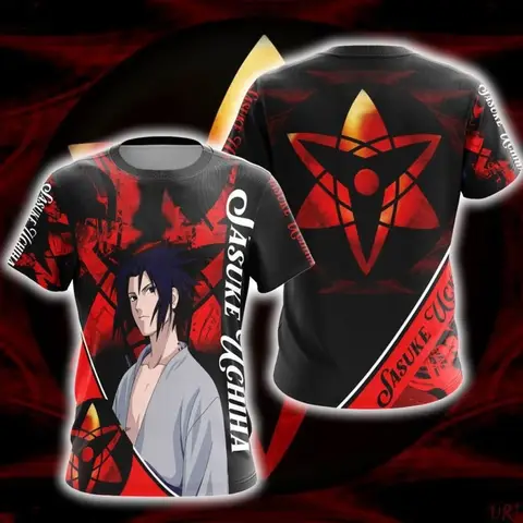 2026 New Naruto Sasuke Mangekyou Sharingan Short-Sleeve Shirt Summer Breathable Round Neck Unisex Couple Style Trendy Casual Top