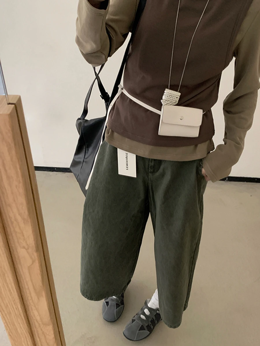 

High Waist Wide Leg Pants Korean Sle Retro Workwear Straight Cut Seven Inch Long Pants Quali Material Cotton Casual Pants