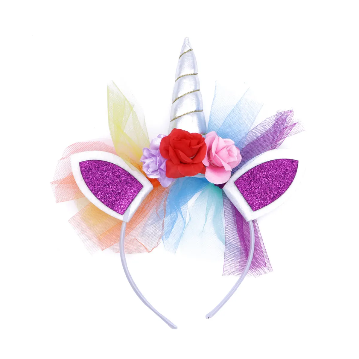 Kids Unicorn Hairband Featuring Unicorn Horn Soft Animal Ears Exquisite Grenadine Roses Festive Costume Party Christmas Photo