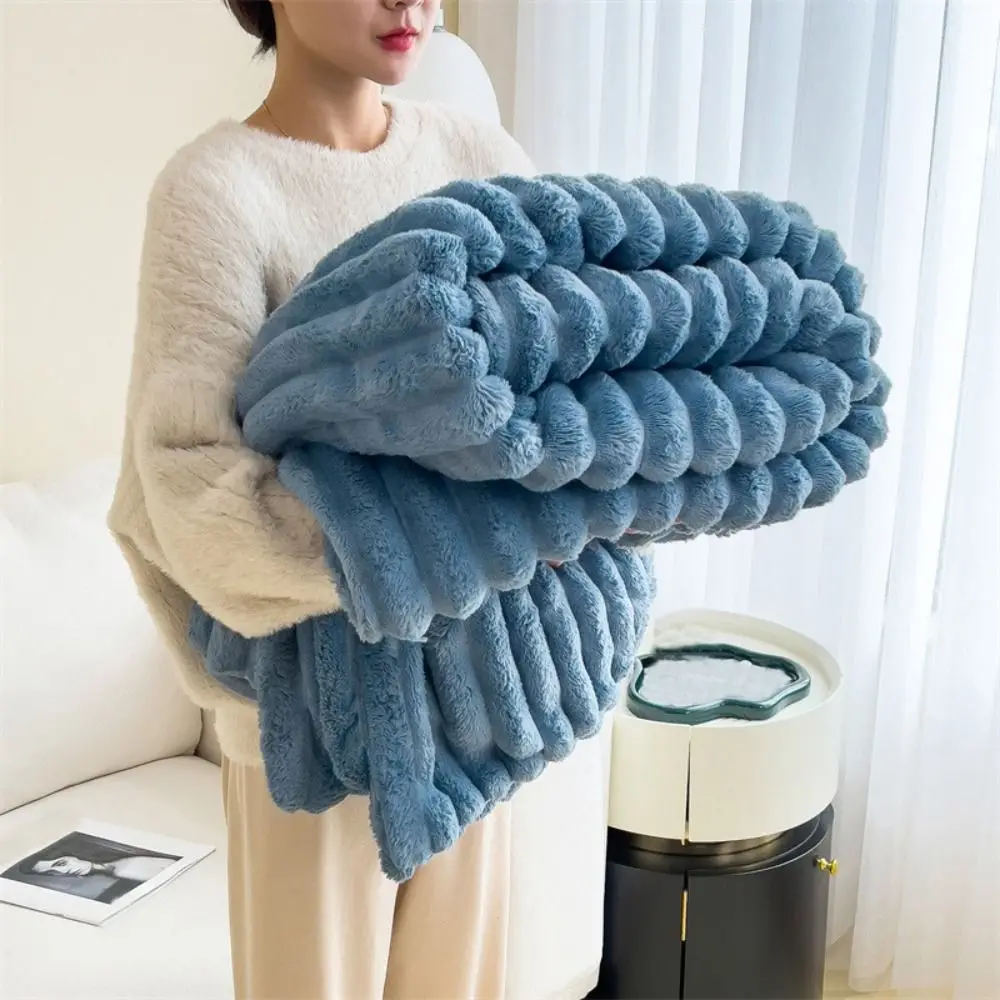 New Cotton Warm Blanket Spandex Solid Color Throw Blanket Double Sided Ultra Soft Plush Striped Blankets Home Office