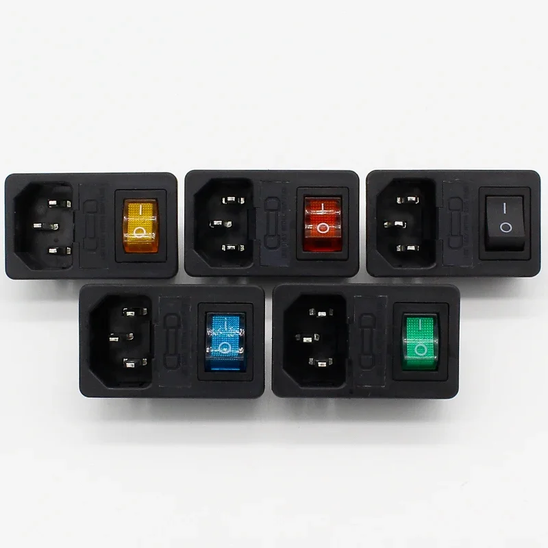 Brass Parts ! 5pcs ! with 10A fuse ! Multicolor Rocker Switch Fused IEC 320 C14 Inlet Power Socket Fuse Switch AC Socket