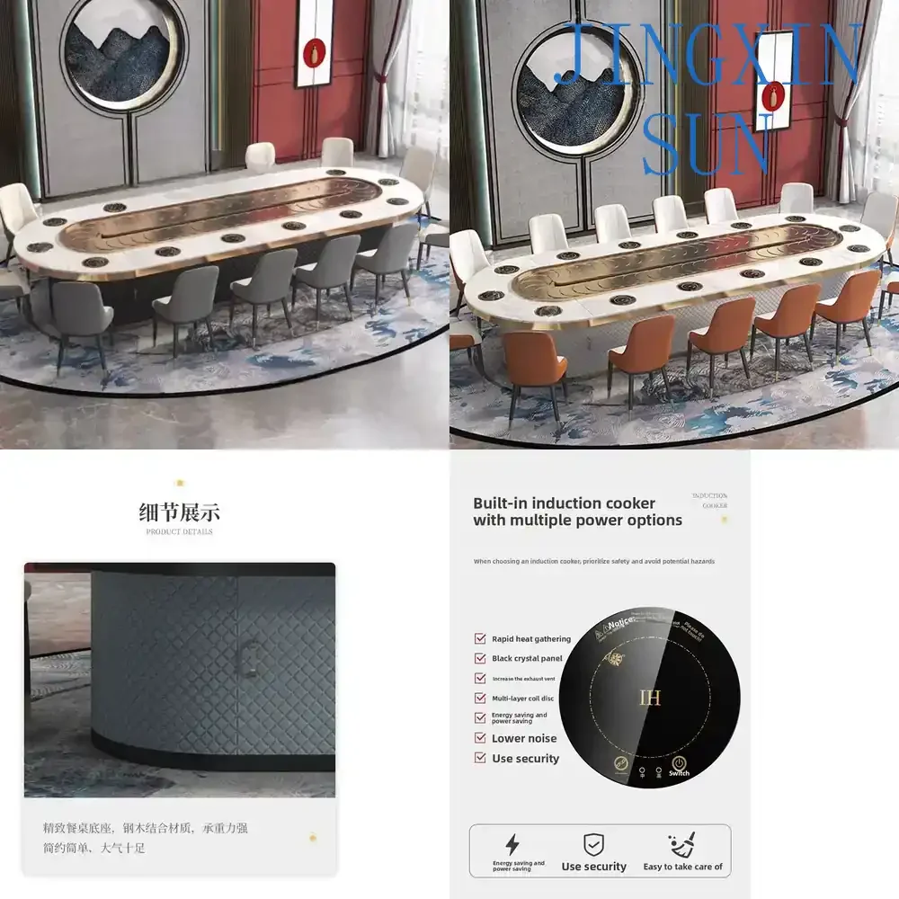 Electric Dining Table Rock Slab Rotating Long Table Conveyor Belt Small Hot Pot Table Induction Cooker for Marble Rectangular