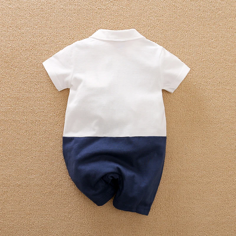 Newborn Baby Boy Short Sleeves clothing 0-18 Months one-piece White cotton fashion for Chinese captains Infant Casual Jumpsuit