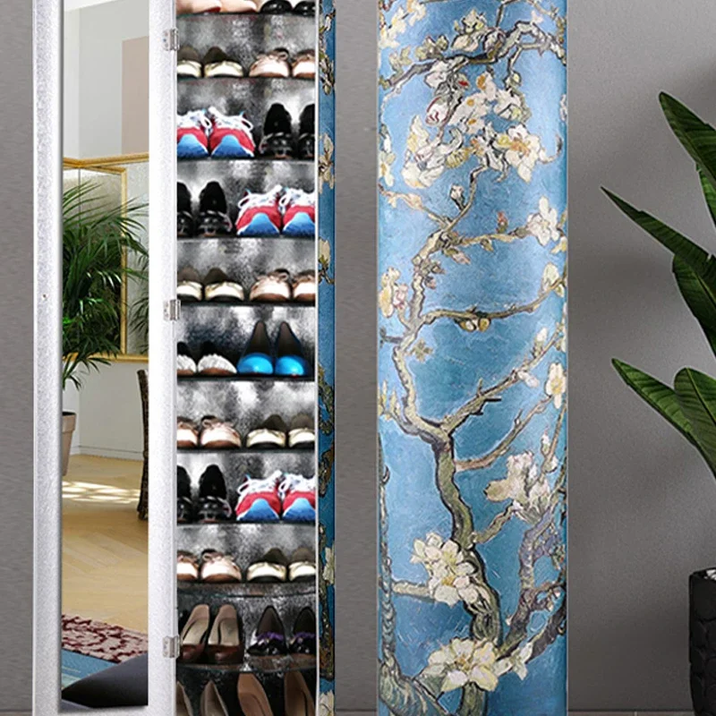 

New 2023: Rotating shoe cabinet, small narrow and high vertical shoe rack, circular cylinder at household entrance