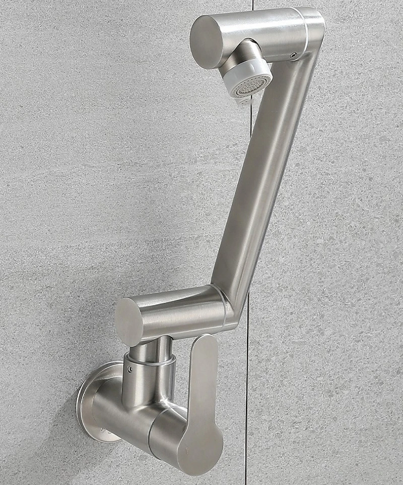 Foldable Bathroom Basin Faucet Single Cold Tap Stainless Steel Kitchen Sink Faucet Stream Sprayer Head 360 Rotation for Balcony