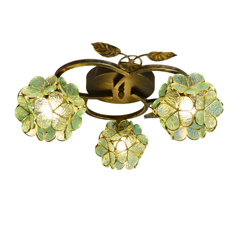 

European retro bedroom dining living room study simple Mediterranean art glass three-head creative ceiling lamp