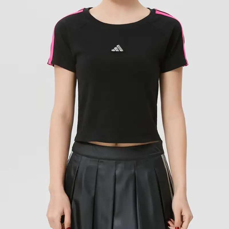 

New Adidas Women's Cropped T-Shirt Summer New Retro Crew Neck Slim Fit Short Sleeve Top KS0279
