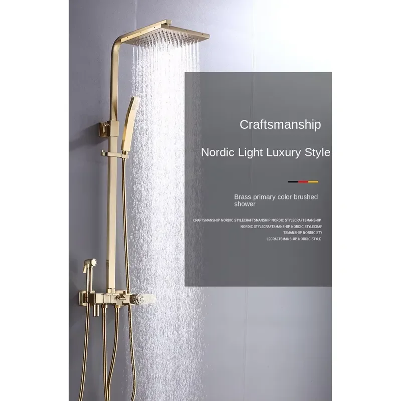 Brass Single Handle Shower Head Set Slide Bar Ceramic Valve High Pressure Rain/Soft/Pause/Jet Spray Patterns Polished Gold