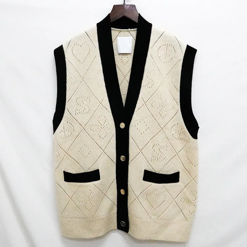 [oein] 2024  Women's Clothing Autumn New Knitted Cardigan Checkered Small Coat Sweater Coat