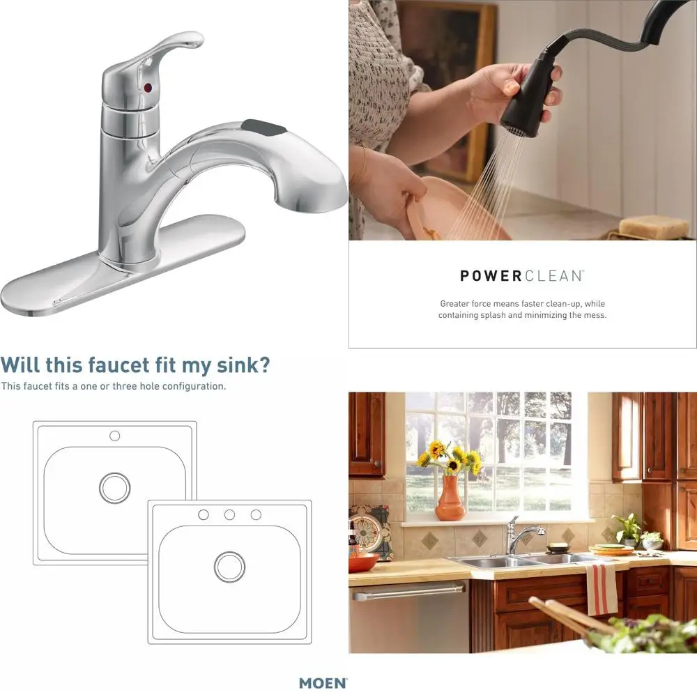 

Кухонный смеситель с одной ручкой, низким изливом и функцией Power Clean, хромированная отделка