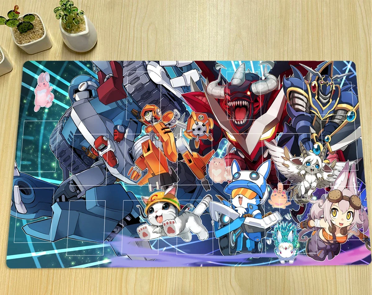 YuGiOh Machina Megaform TCG Mat Rescue Cat Metalcruncher CCG Playmat Trading Card Game Duel Mat Rubber Mouse Pad Zone Free Bag