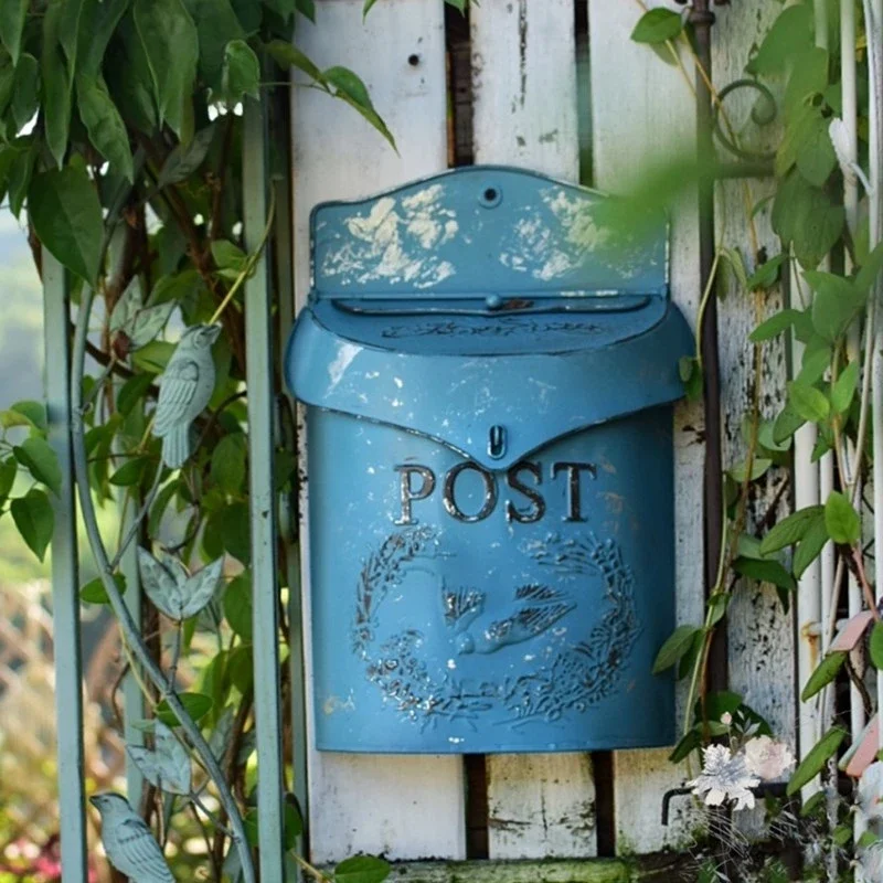 Iron Outdoor Metal Mailbox Wall Mounted Farmhouse Style Post Box for Garden Decor and Postal Delivery Wall-Mounted Post Box