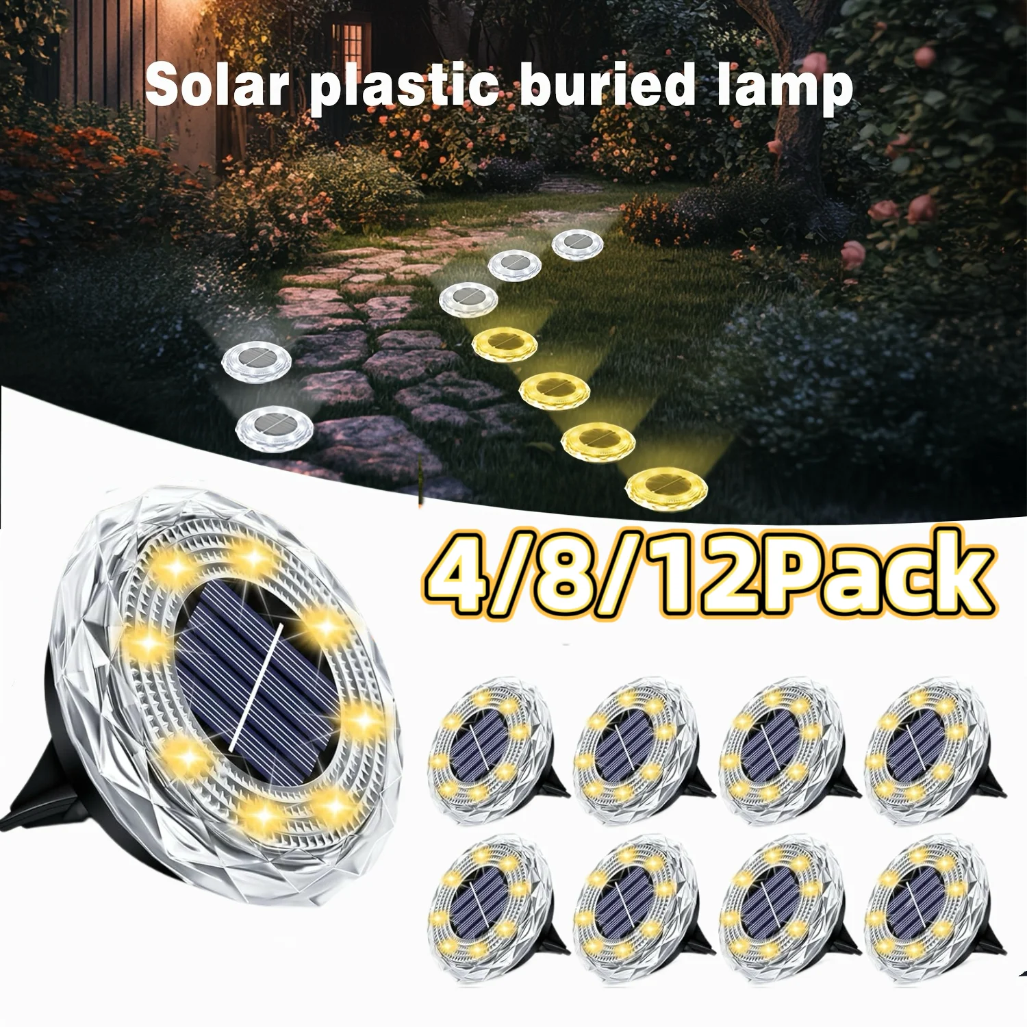 Solar Lawn Lights Outdoor 8 LED Solar Underground Lamp Waterproof Solar Buried Light for Garden Pathway Landscape 4/8/12/16PCS