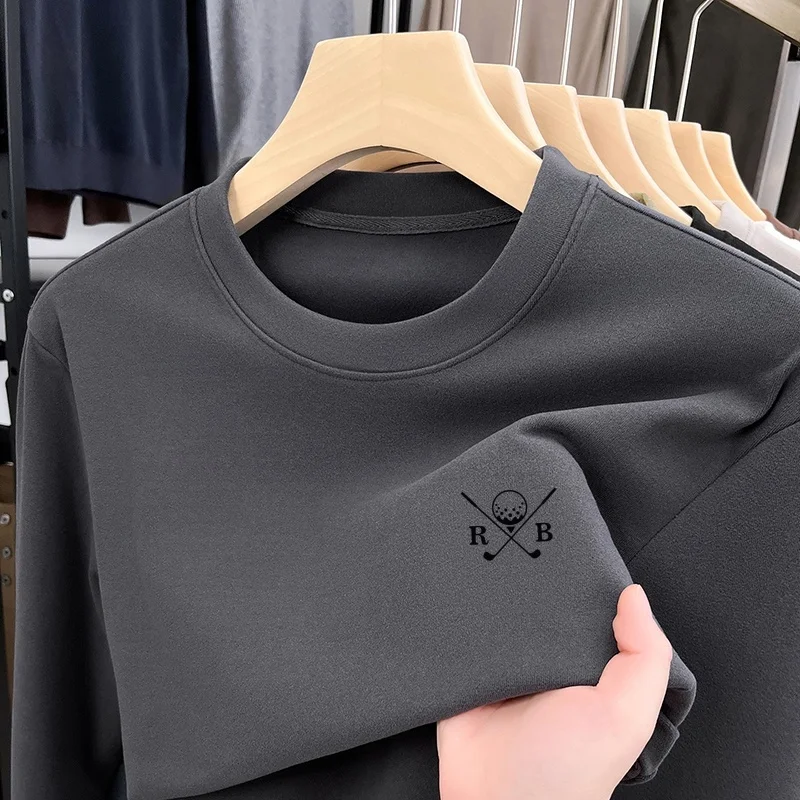 Men's Autumn Soft New Long Sleeve T-Shirt Original Solid Color Print Comfortable Pullover Tops Fashion Versatile Men's Clothing
