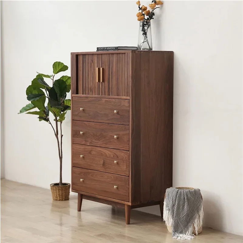 Скандинавский сундук из массива черного ореха, простой современный шкаф с четырьмя сундуками из вишневого дерева, боковой шкаф для спальни,