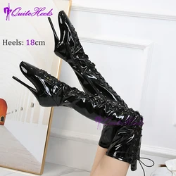 Scream Black Women Over Knee Long Ballet Boots 18cm Spike Heel Ultra High 7