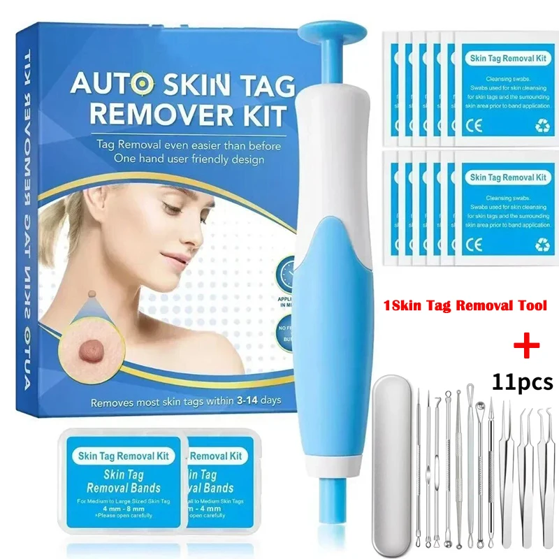 2-IN-1 Strumento per la rimozione automatica delle etichette della pelle Tagpen e 11 pezzi Pinzette per capelli incarniti Clip per l'acne Aghi per la rimozione dei punti neri Strumenti per la cura della pelle del viso