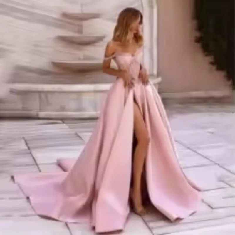 

Customized Corset Prom Dresses 2025 Off Shoulder Beaded Satin A-Line Puffy Long Ball Gowns for Women with Slit Vestidos Manmuxi