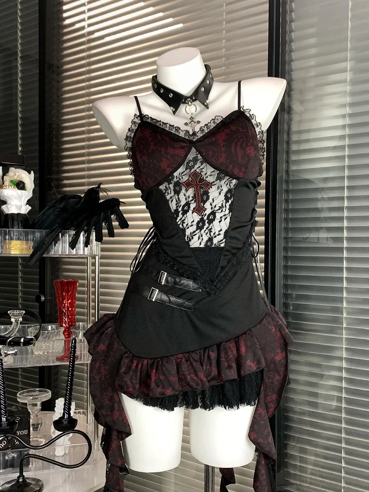 Gothic Sle Hell Ro Original k Cross Halloween-kostuum ort rokset voor trendy meisjes V-Ne polyestervezel ort broek