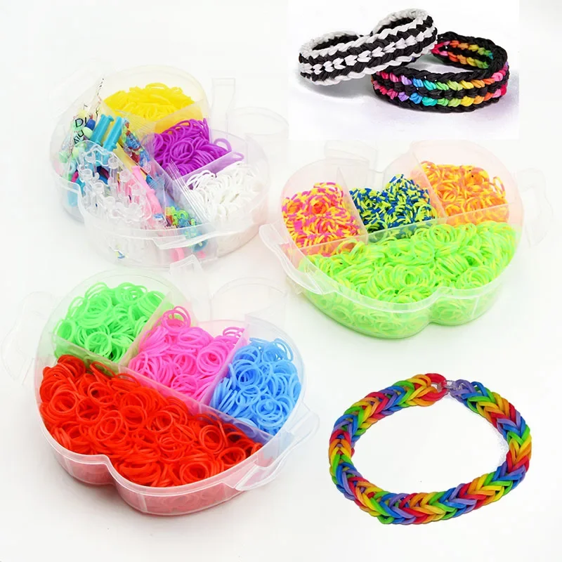 Baby Elastic Rubber Set Box DIY Making Bracelet Silicone Bands Rainbow Weave Gum Toy Handicraft Charms Kit Girl Gift Kids