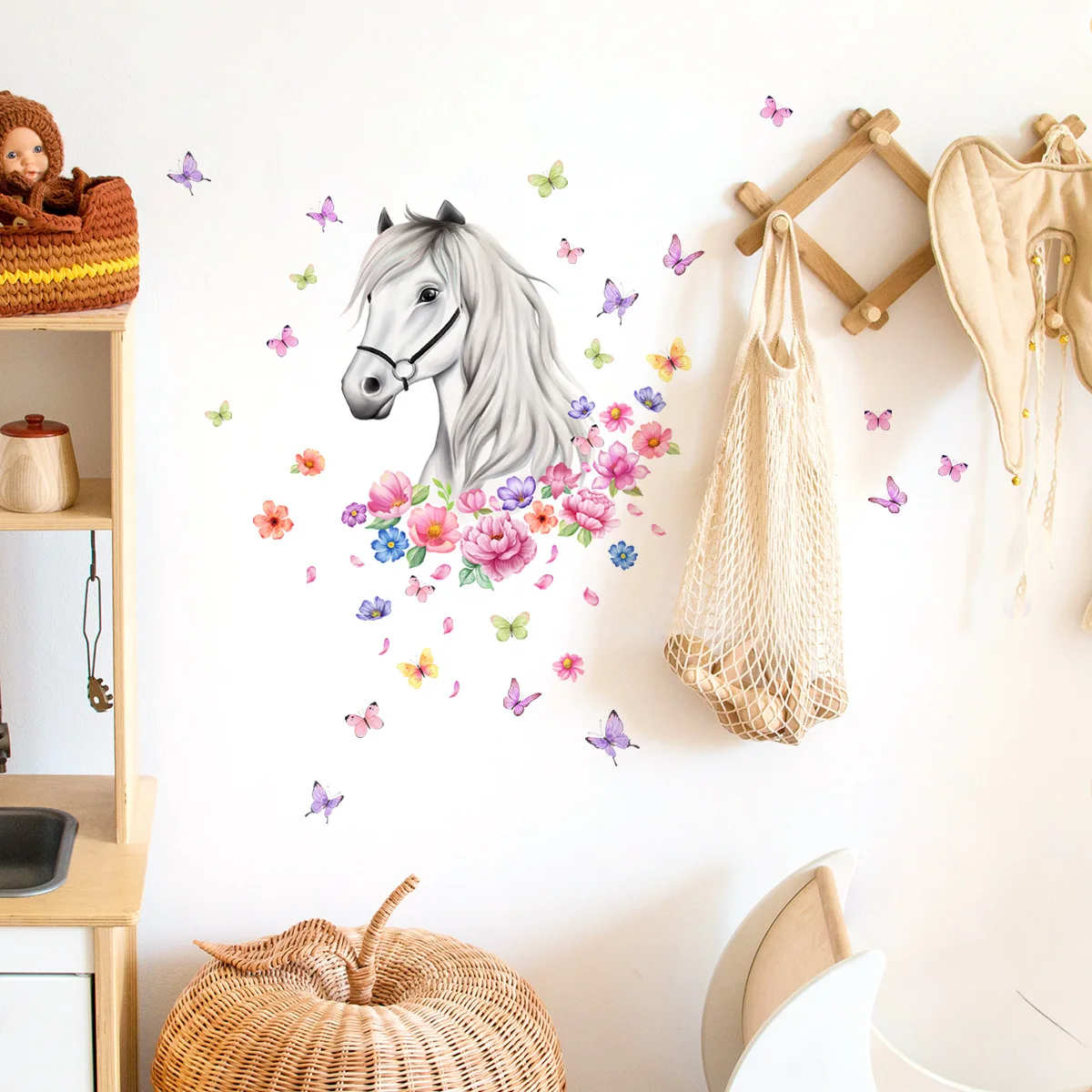 30*40cm Horse Flower Butterfly Cartoon Wall Sticker Backwall Children's Room Living Room Bedroom Decorative Mural  Wall Sticker