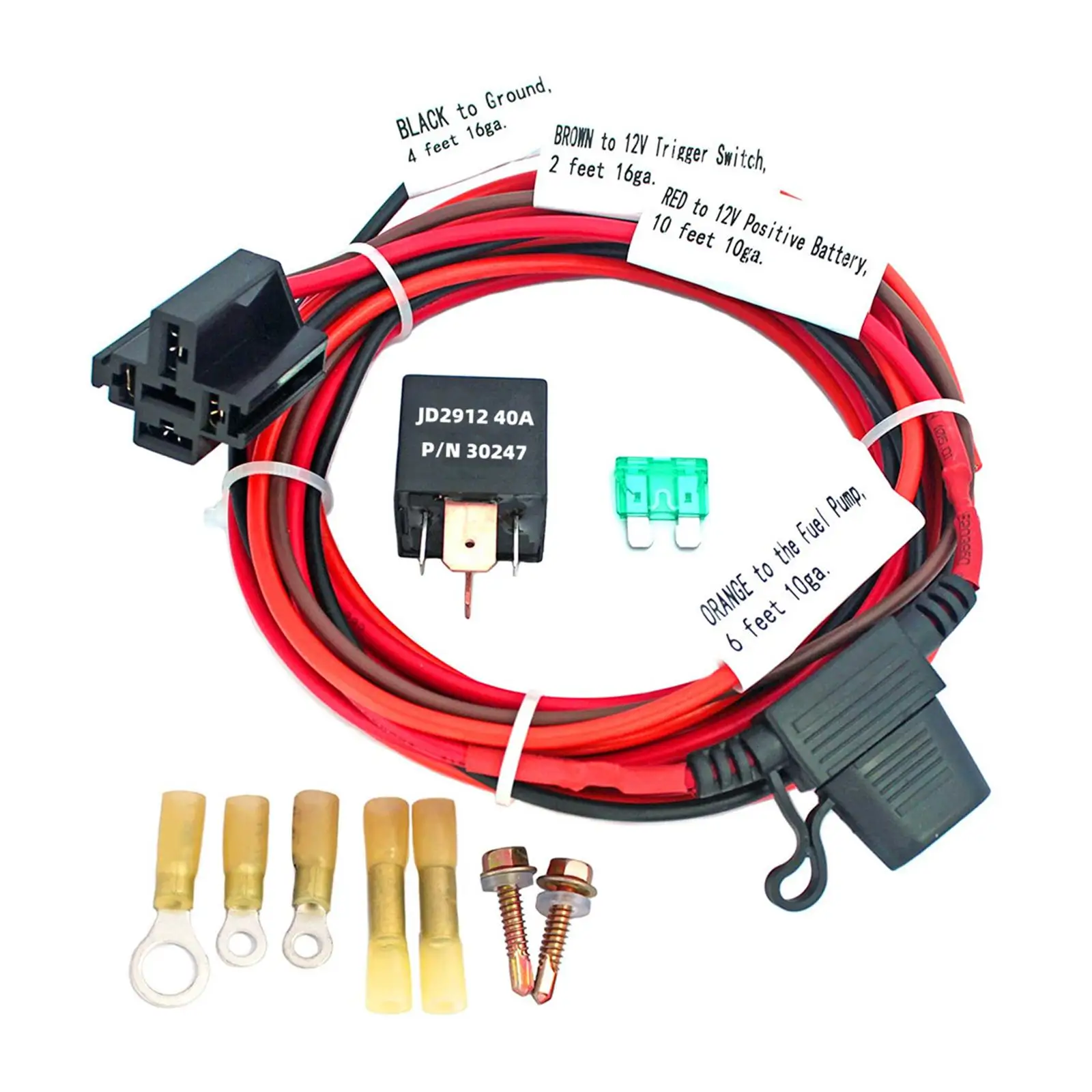 Electric Fuel Pump Relay Set Inline Fuse Holder 30A Fuse for 12V System