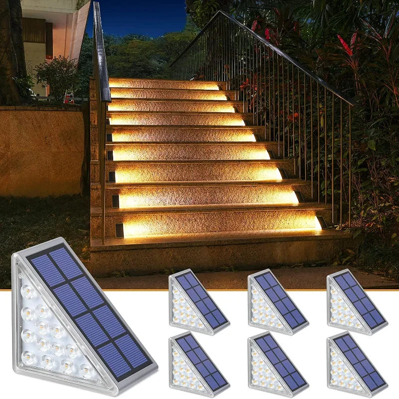 Solar LED Step Lamp Stair Outdoor IP67 Waterproof Light with Lens Anti-theft Design Decor Lighting Garden Deck Path Wall Corner