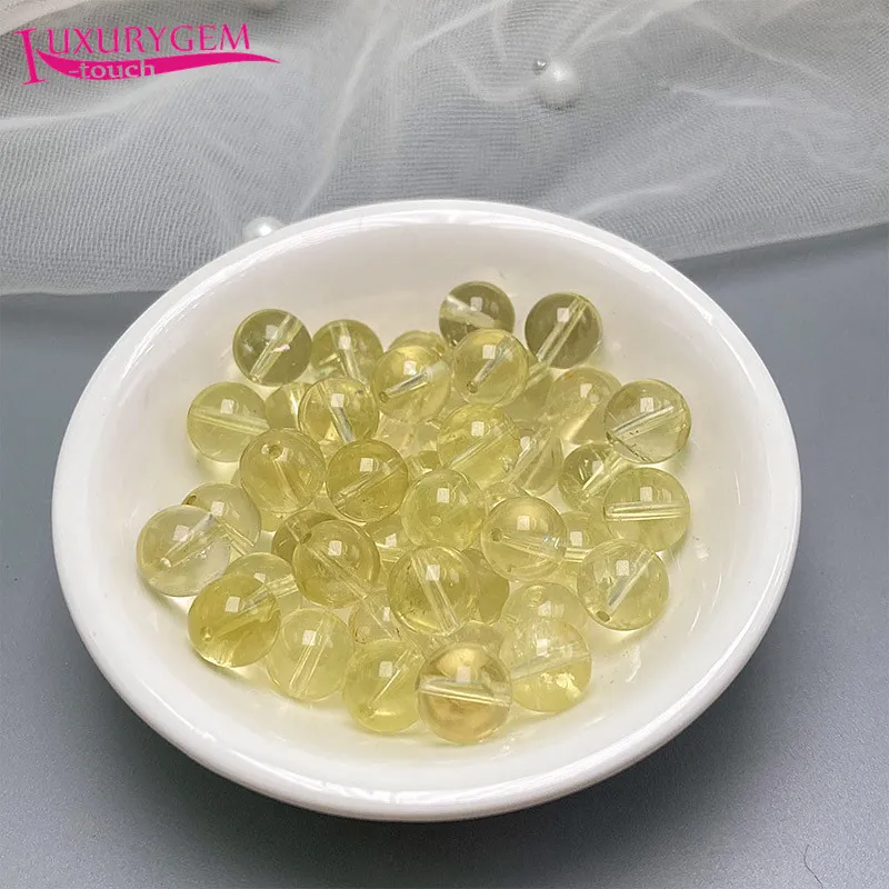 6-12mm Natural Lemon Color Crystal Stone Smooth Round Shape 2Pcs Loose Beads DIY Jewelry Accessories h19