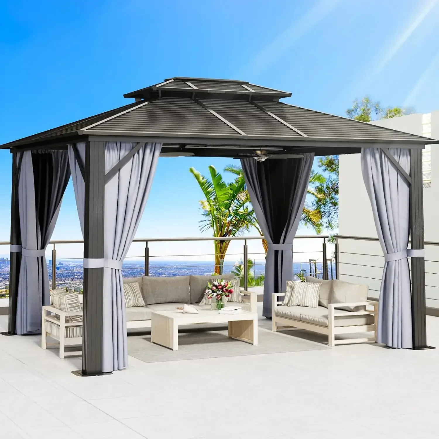 

Hardtop Outdoor Gazebo 10'x12' with Galvanized Steel Double Top Roof, Aluminum Frame Gazebo