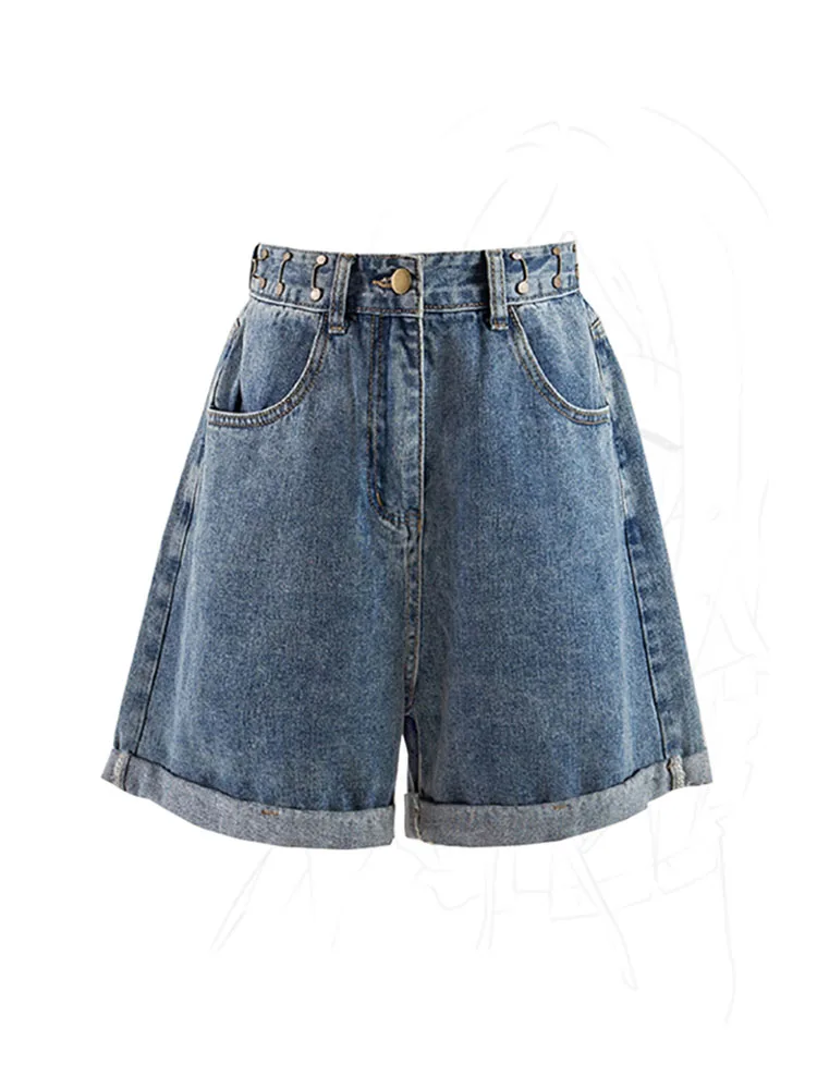 

French Elegance Fashion Loose Jeans Shorts Women Sexy Slim High Waist Straight Pants Summer 2024 New Design Coquette Harajuku
