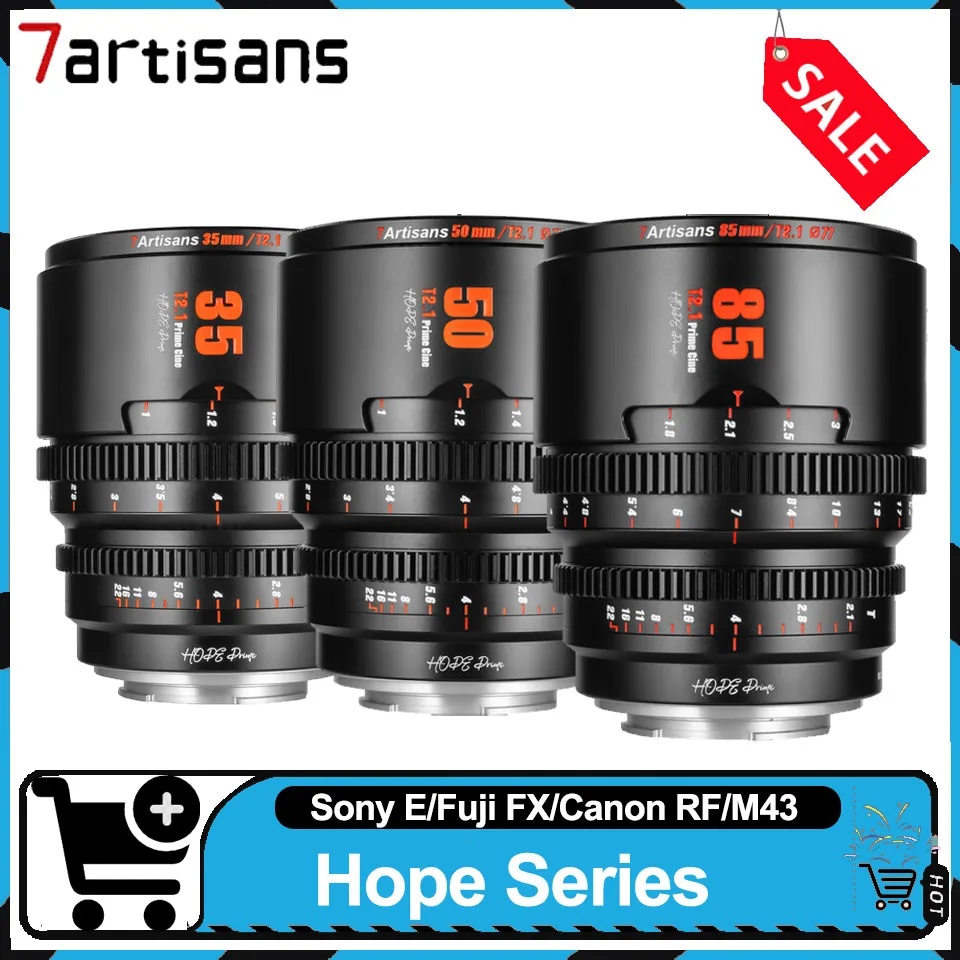 7artisans Super 35 Hope Prime Cine Lens Series 35mm T2.1 50mm T2.1 85mm T2.1 for Portrait Lanscape Video Recording