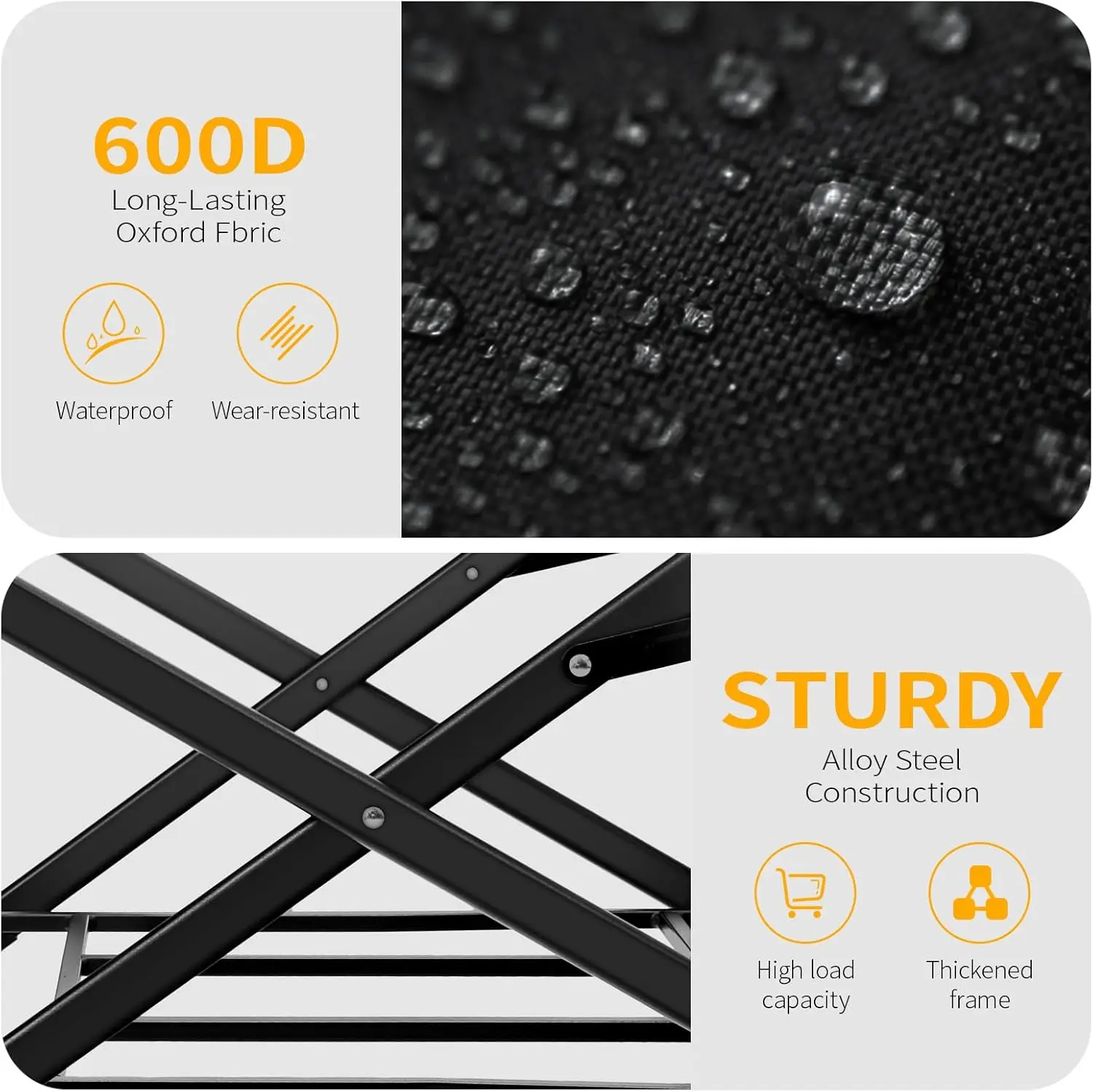 Klappwagen mit großem Fassungsvermögen für Strand, Sport, Einkaufen, Camping – robuster tragbarer Wagen mit 1 Jahr Garantie (Mattschwarz)