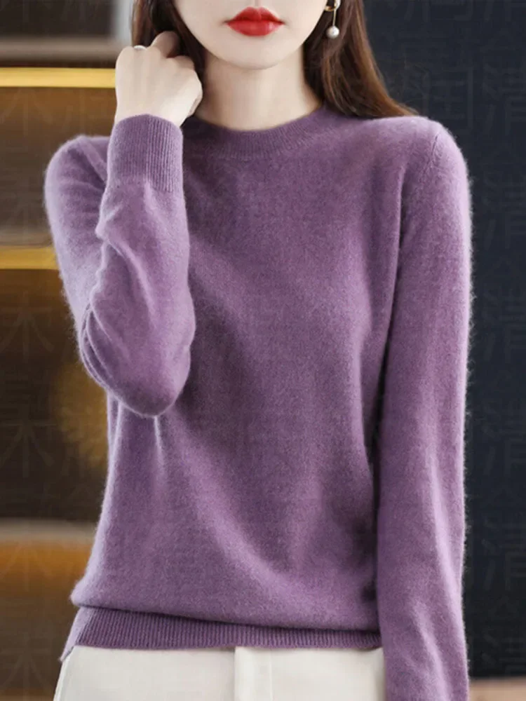 

Sweaters Round Neck Pullover Women Keep Warm Long Sleeves Solid Color Bottoming Shirt Autumn Winter Cashmere Commuting Style