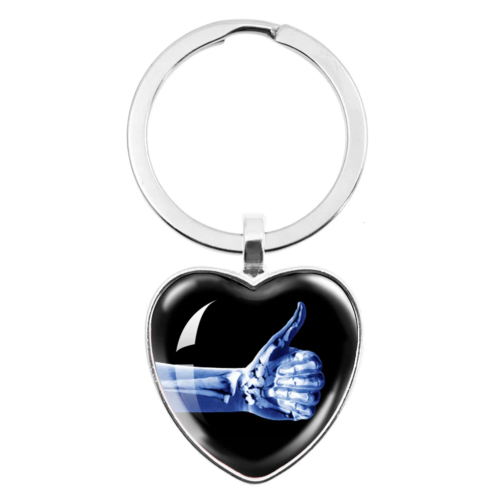 X-ray Film Peach Heart Keychain Human Body Image Picture Key Chain Accessories Health Medical Hospital Student Jewelry Gifts