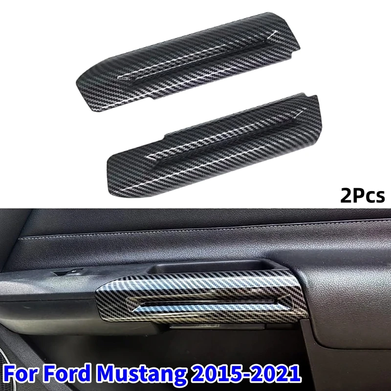 

ABS Carbon Fiber Car Gate Door Handle Decoration Cover Trim Auto Interior Accessories For Ford Mustang 2015-2021