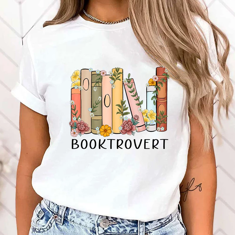 

(High Quality T Shirt)Booktrovert Printed T-Shirts Women Short Sleeve Funny Round Neck Tee Shirt Casual Summer Tops