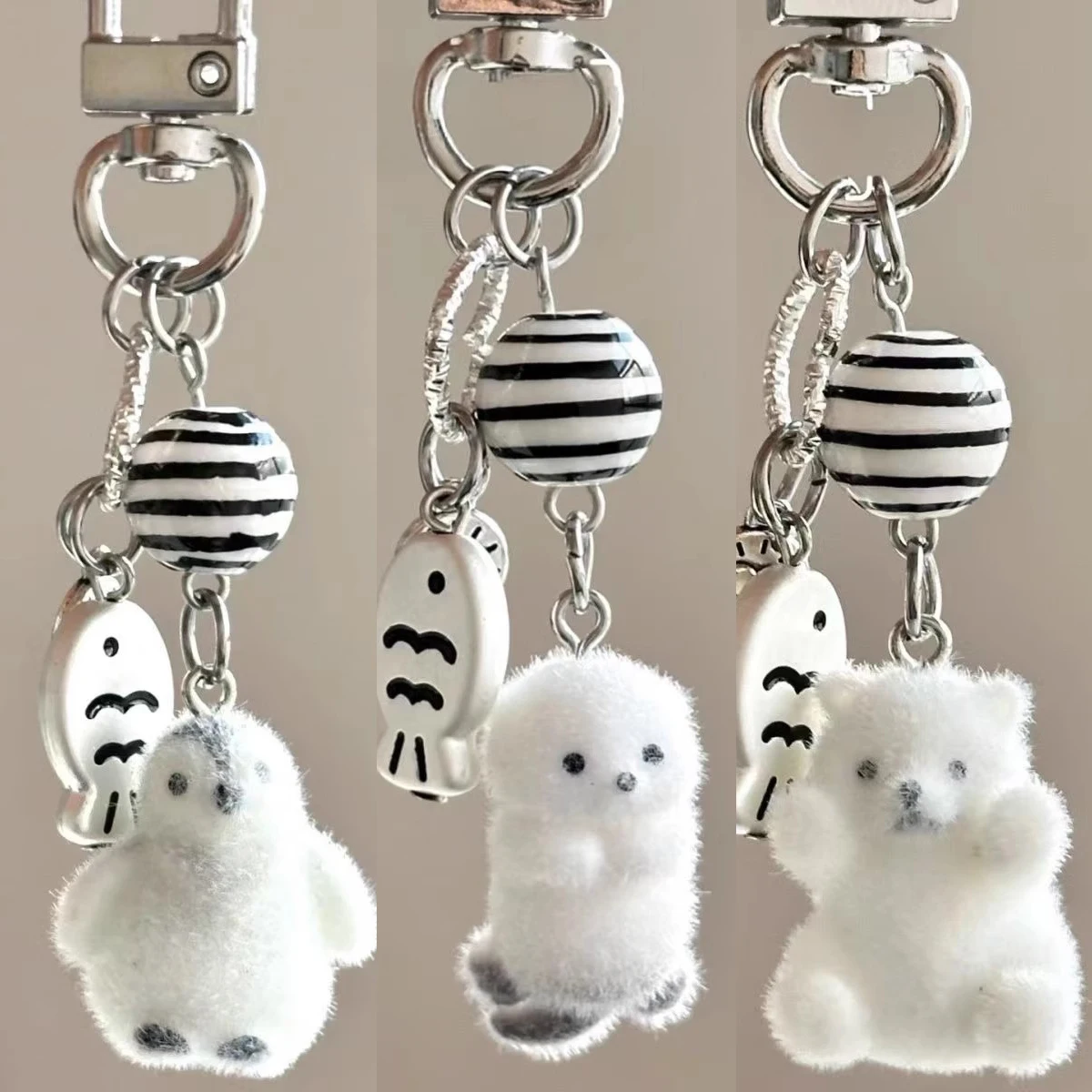 Llavero con Colgante de Pingüino y Oso de Peluche de Dibujos Animados, 3 Piezas, Lindo Llavero de Nutria Marina, Decoración para Bolsa, Auriculares, Cadena para Teléfono, Cordón, Regalo
