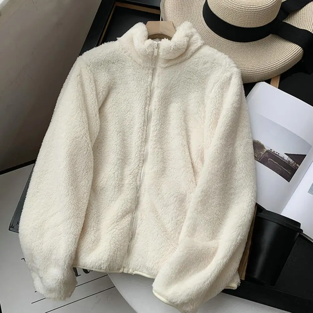 Women Plush Jacket Warm Women\'s Fleece Fluffy Jacket Cozy Zipper Closure for Wear Autumn/winter Plush Coat Streetwear Style