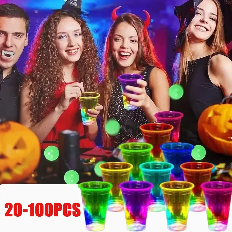 20-100PCS Light Up LED Glow Cups 7 Color Changing Crystal Barware for Neon Parties Camping Nightclub Drink Accessories