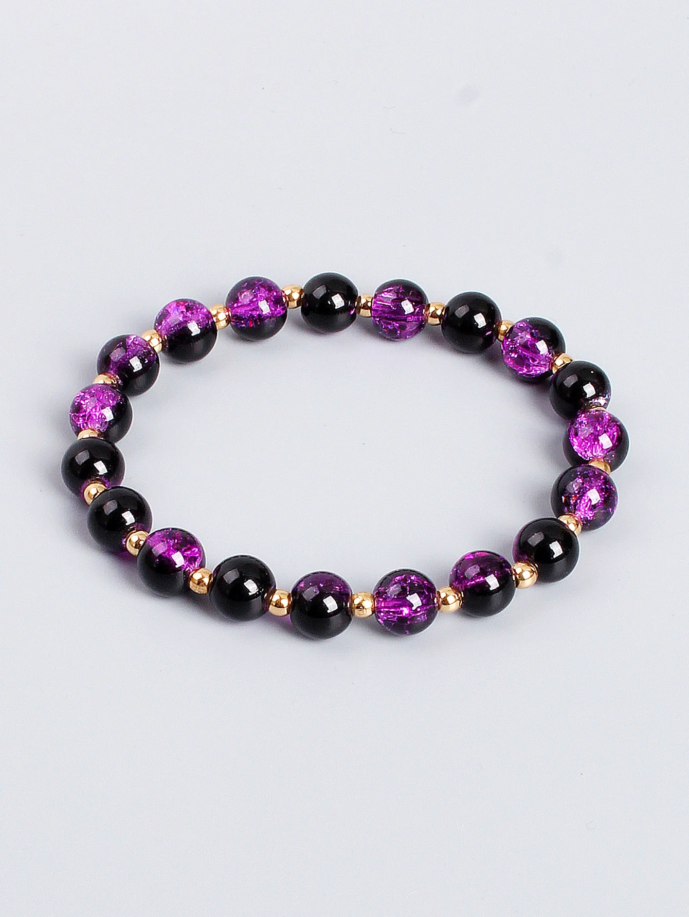 

Genuine Natural Healing Black Purple Crackle Crystal Bead Bracelet for Protection Calm & Spiritual Energy Empowerment Jewelry