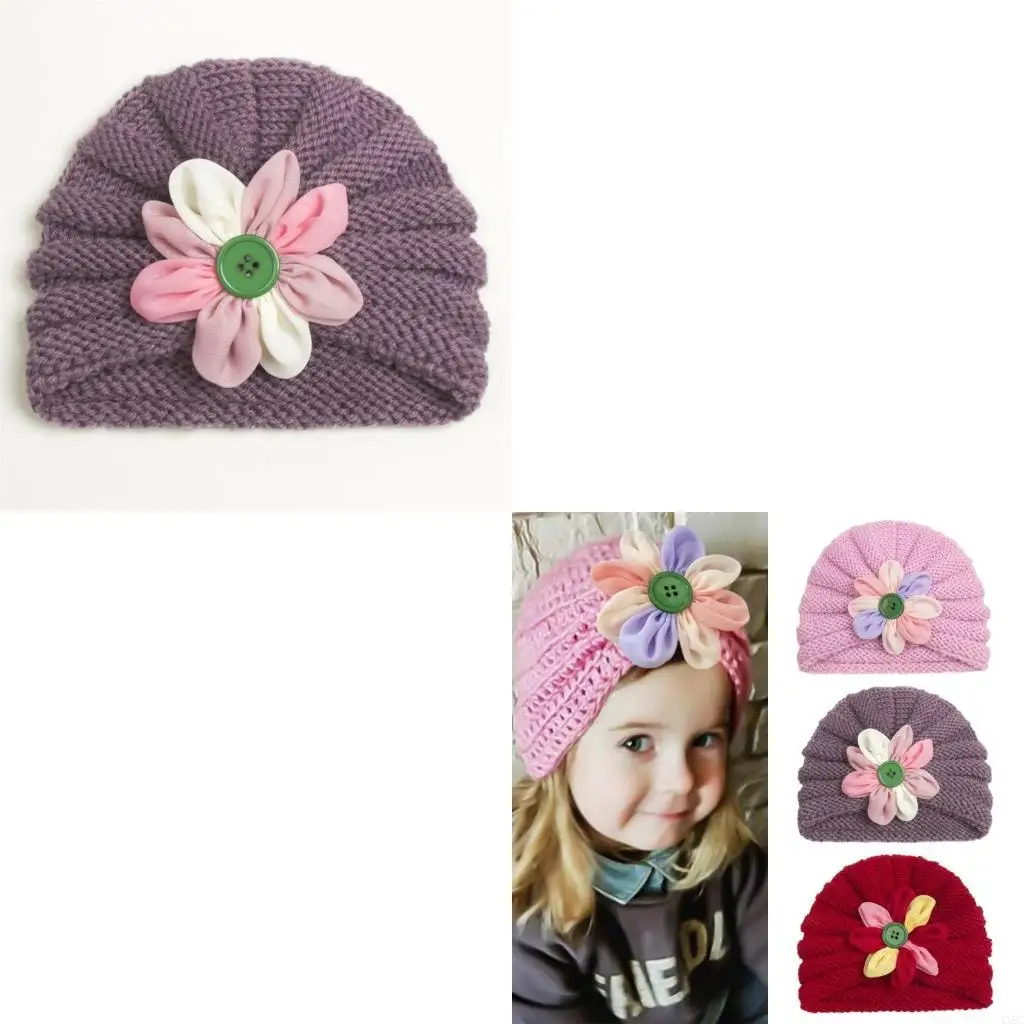 

Fashion Infant Hat with Flower Charm Soft Knitted Beanie Baby Costume Decors 4XBC