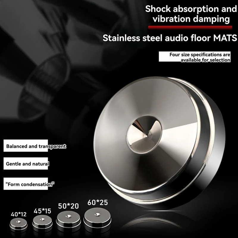 Stainless Steel Speakers Spikes Feet NonSlip Rubber Base Damping Pad for Superior Sound Clarity 50mmx20mm-A86Z