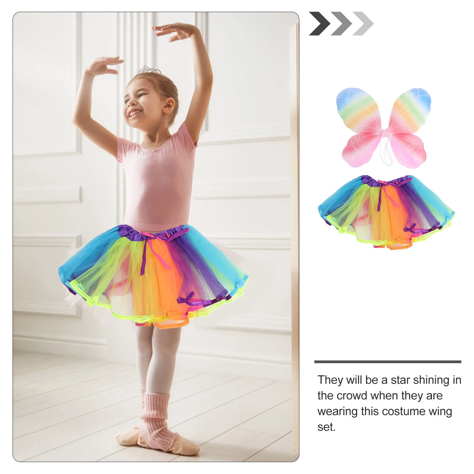 

1Set Kids Fairy Wings Rainbow Butterfly Skirt Costume Set Classic Design Party Dance Performance Child Costume Accessories