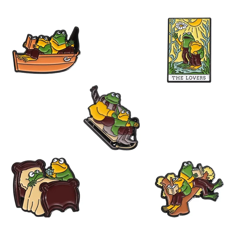 

Frogs And Toads Brooch Enamel Pins Creative THE LOVERS Brooches Clothes Lapel Badge Cartoon Animal Jewelry Gift for Kids Friends